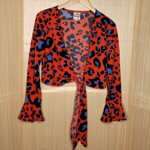Lola May Womens Animal Print Cropped Front Tie Top 8